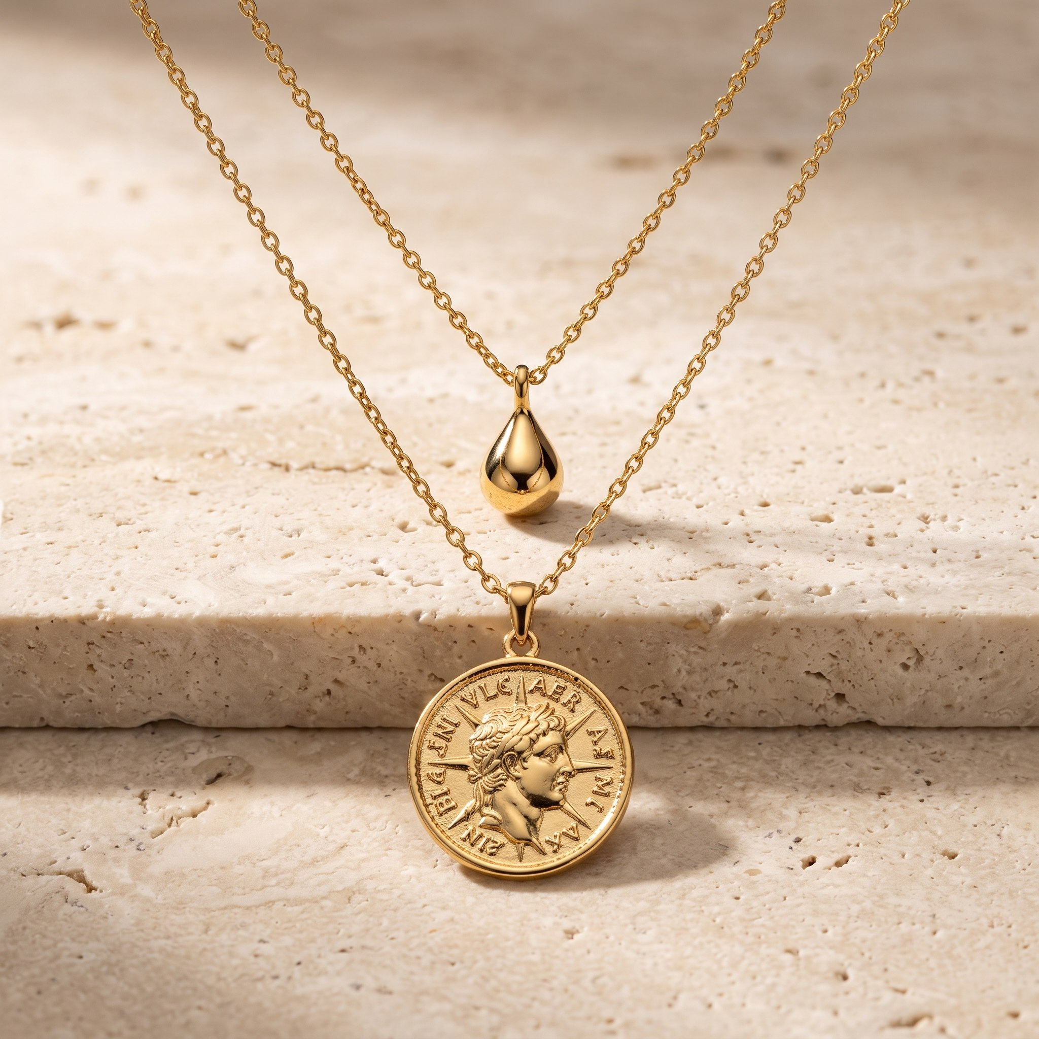 Colar Relicário com gota e medalha em ouro 18k